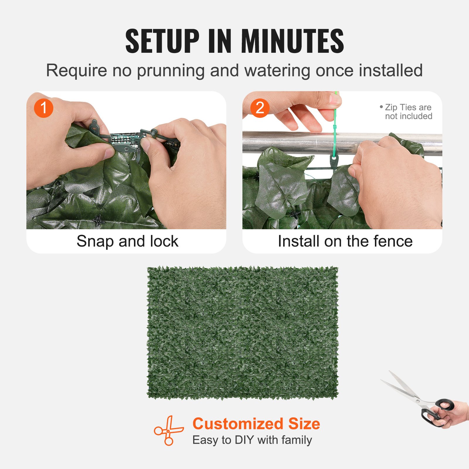 VEVOR Ivy Privacy Fence, 96 X 72 In Artificial Green Wall Screen, Greenery Ivy Fence With Mesh Cloth Backing And Strengthened Joint, Faux Hedges Vine Leaf Decoration For Outdoor Garden, Yard, Balcony - Image 2