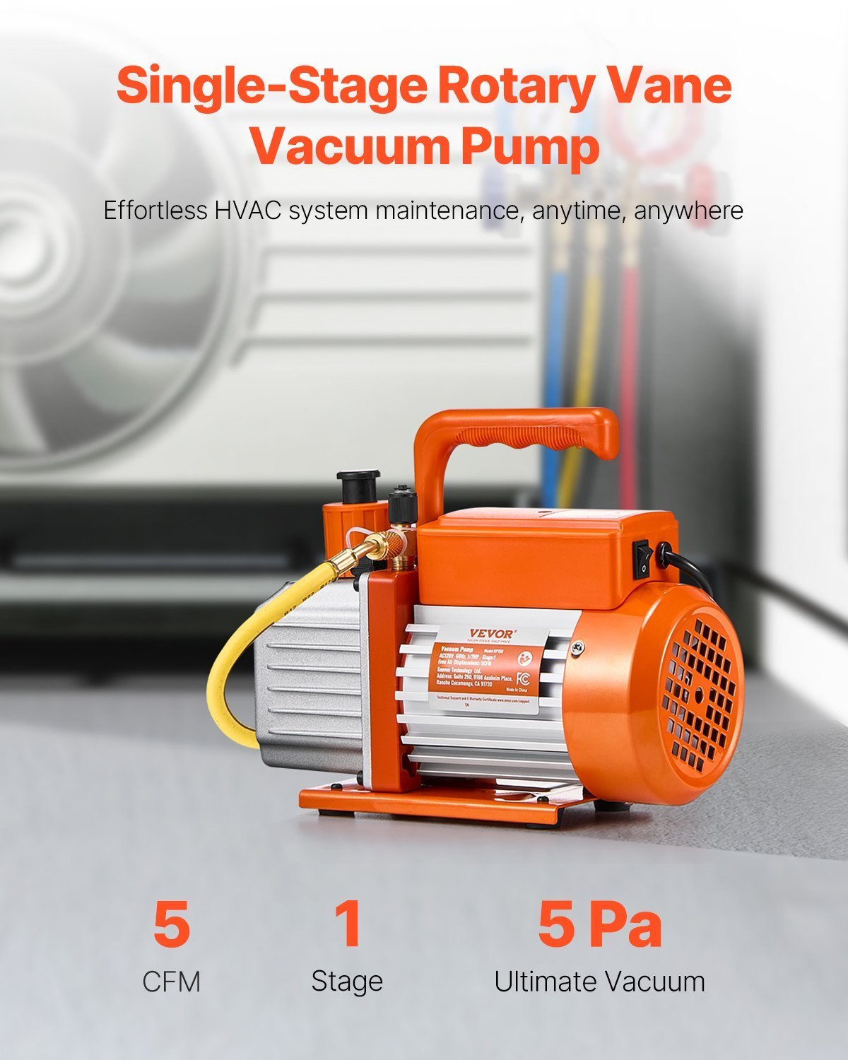 Vacuum Pump 5 CFM HVAC Single Stage Rotary Vane Vacuum Pump Oil Included - Image 5