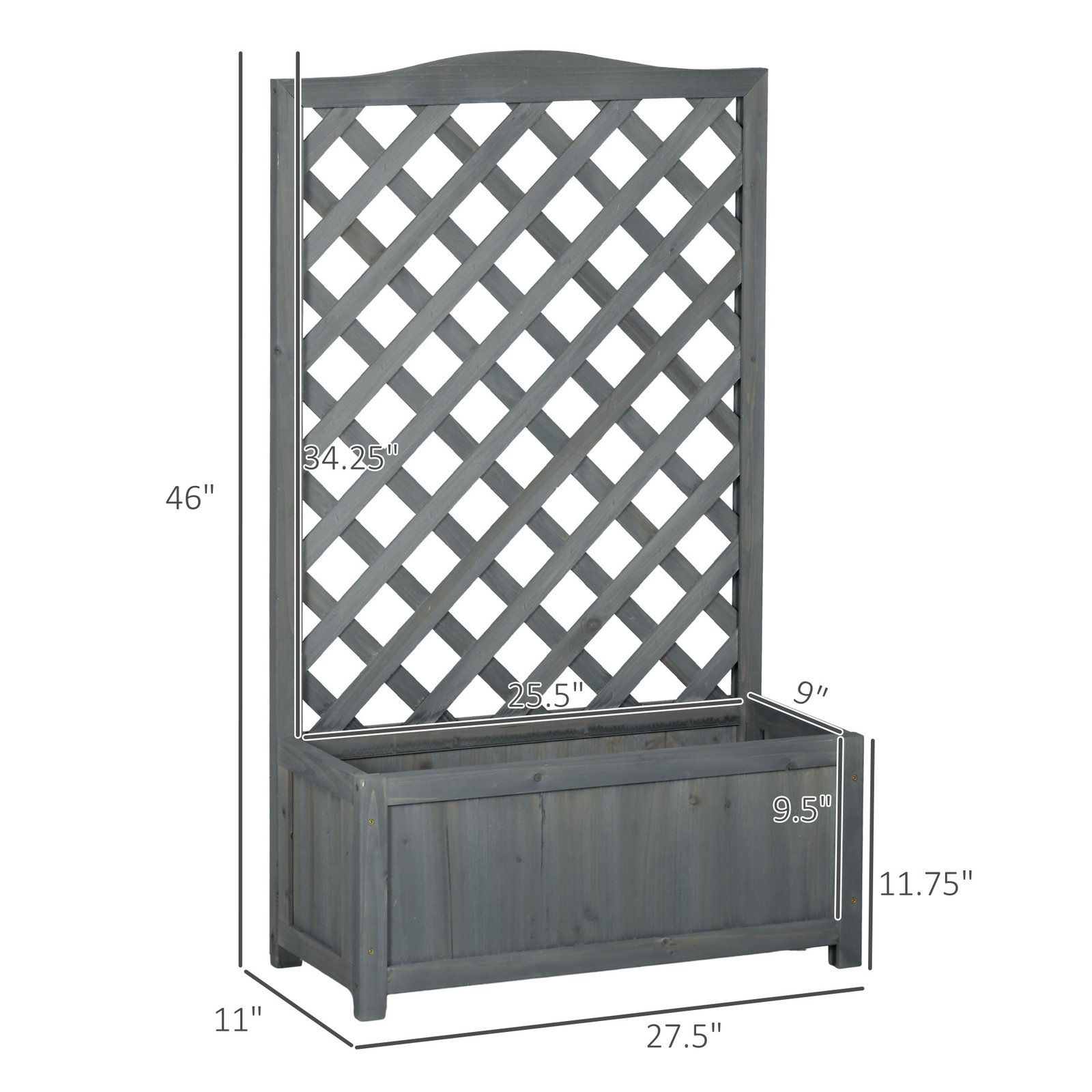 46" Wooden Planter with Trellis, Raised Garden Bed to Grow Vegetables, Herbs, Flowers for Backyard, Patio, Gray - Image 3