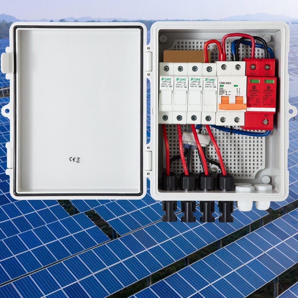 PV Combiner Box, 4 String With 15A Rated Current Fuse, 63A Circuit Breaker, Lightning Arreste Connector For On/Off Grid Solar Panel System, IP65