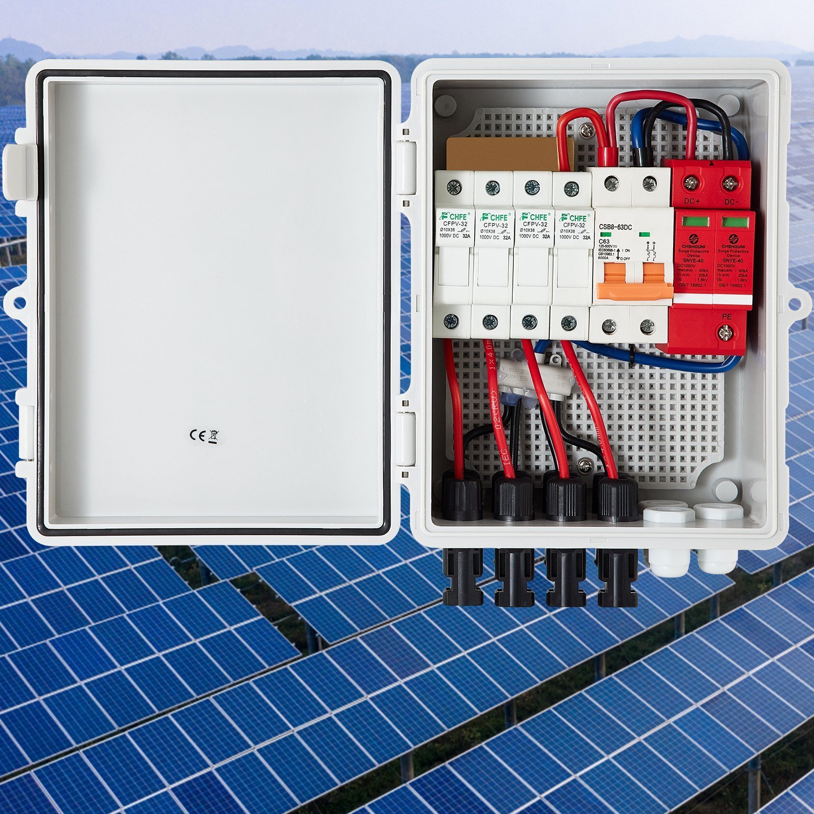 PV Combiner Box, 4 String With 15A Rated Current Fuse, 63A Circuit Breaker, Lightning Arreste Connector For On/Off Grid Solar Panel System, IP65 - Image 6