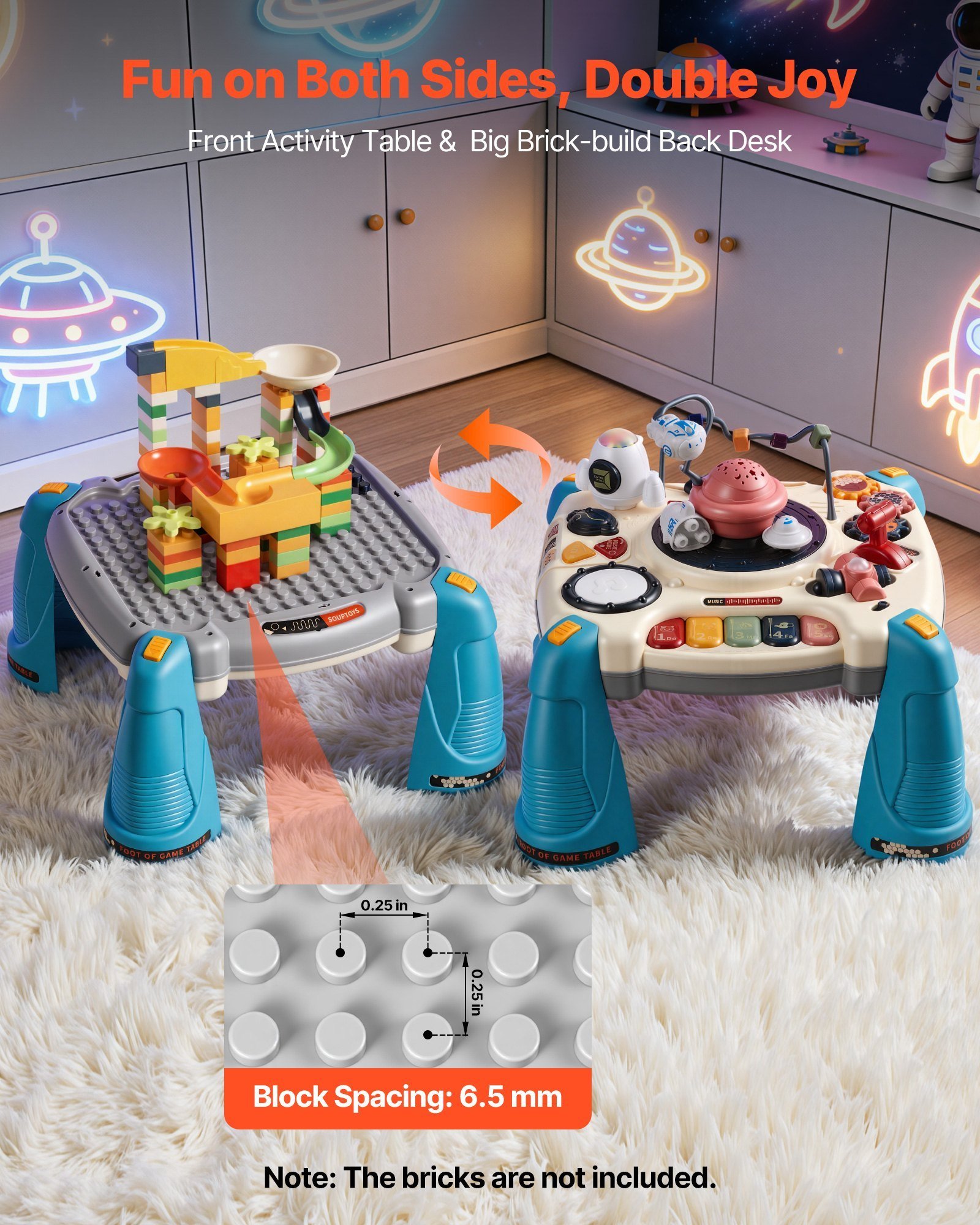 Baby Spacecraft Musical Table Toys For 1-3 Years Old, Learning Activity Desk With Space Theme & Soft-glow Star Projector & 60+ Sound Sources, Toddler Learning Table For Kids 6+ Months - Image 4