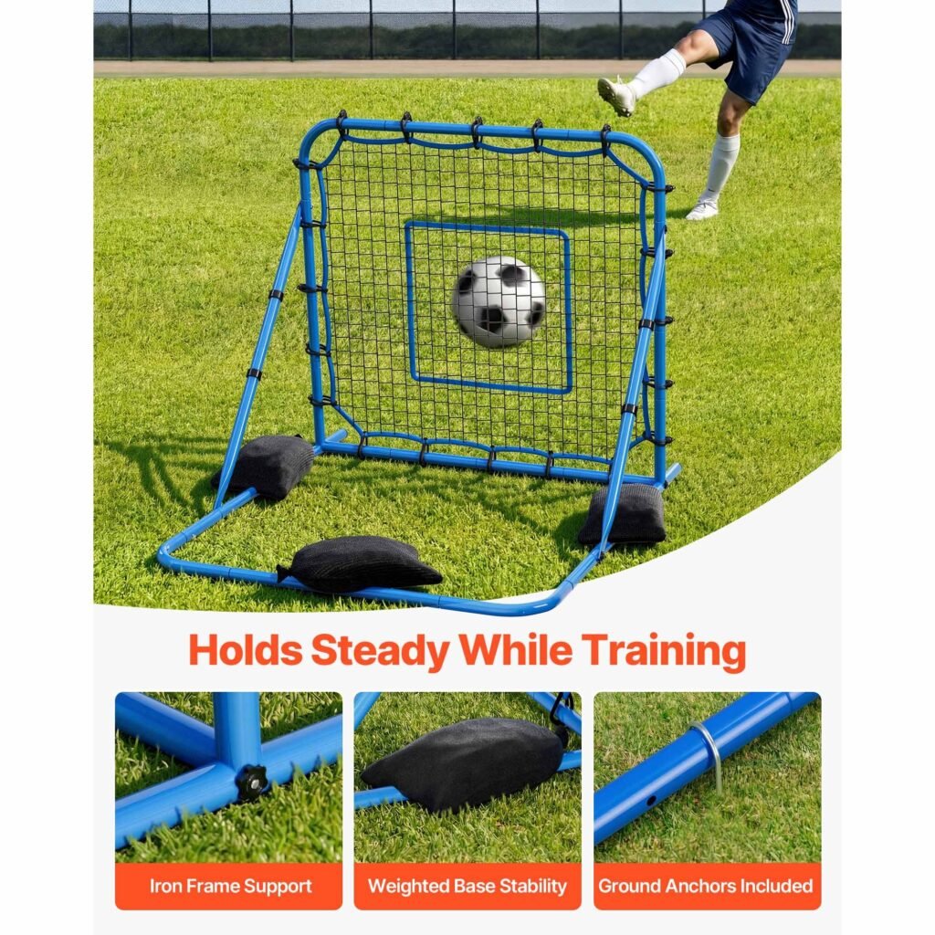 Soccer Rebounder Net, Quick-Switch Angle Soccer Goal Rebounder For Control, Passing Practice, Heavy-Duty Iron Frame & PE Net, Easy Setup Ball Training Equipment For Teens&Adults,3.7 X 3.7 Ft