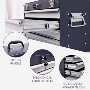 Heavy Duty Metal Tool Box, 21-inch, Portable Metal Tool Box With 4 Drawers, Small Tool Chest With EVA Liners, Ball Bearing Slide Drawers Locking & Powder Coated Finish, Multi-Function Tool Organizer - Image 9