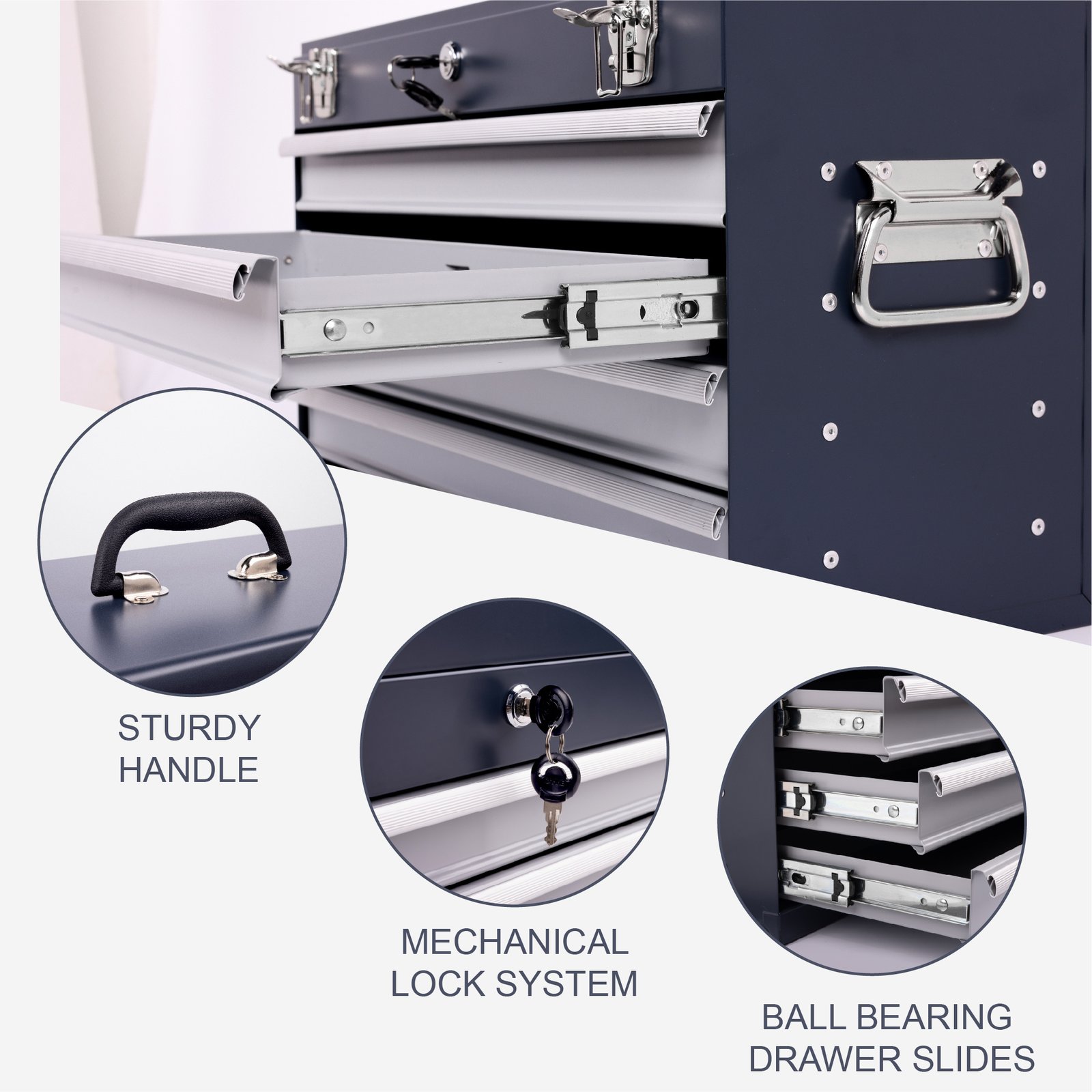 Heavy Duty Metal Tool Box, 21-inch, Portable Metal Tool Box With 4 Drawers, Small Tool Chest With EVA Liners, Ball Bearing Slide Drawers Locking & Powder Coated Finish, Multi-Function Tool Organizer - Image 9
