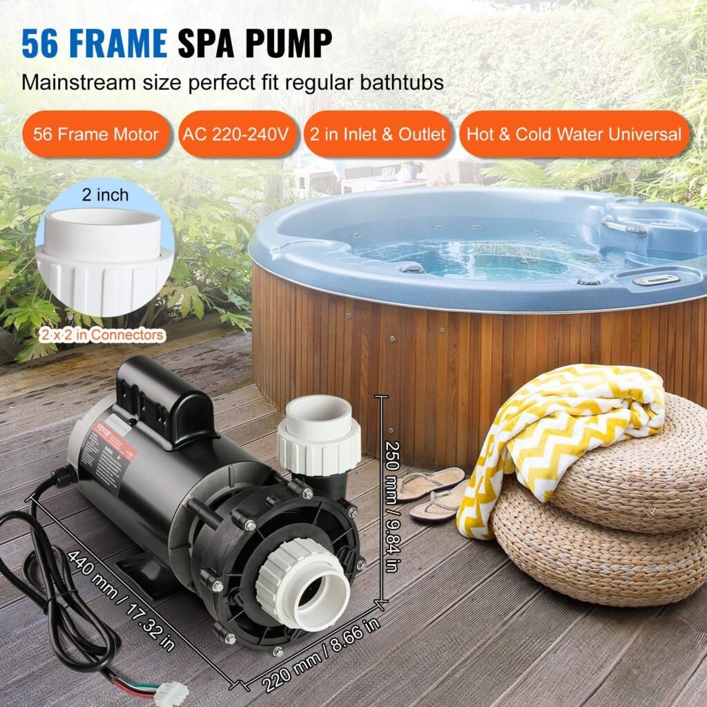 2 Speed SPA Pump, 56-Frame, AC 220-240V Hot Tub SPA Pump, 4HP/210GPM/65.61ft High Speed Or 0.7HP/103GPM/16.07ft Low Speed, 2' Port 90° Rotational Interface For Hot Tub, Tested To UL Standards