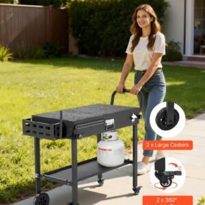 Outdoor Grill Cart, 31.0 X 17.0 Inch Tabletop Size Grilling Table, Foldable Outdoor Cooking Table With Tissue Holder, Wheels, Magnetic Tool Rack, BBQ Prep Tables For Picnic, Kitchen, Courtyard - Image 1