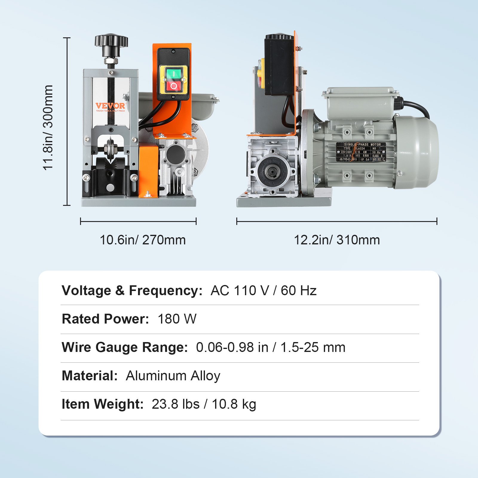 VEVOR Automatic Wire Stripping Machine,  Electric Motorized Cable Stripper, 180 W, 60 Ft Min Wire Peeler With Visible Stripping Depth Reference, For Scrap Copper Recycling - Image 10