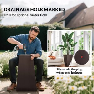 Set Of 3 Tall Planters With Drainage Hole, 24 Outdoor Flower Plant Pots, Indoor Planters For Porch, Front Door, Entryway, Patio And Deck, Brown - Image 7