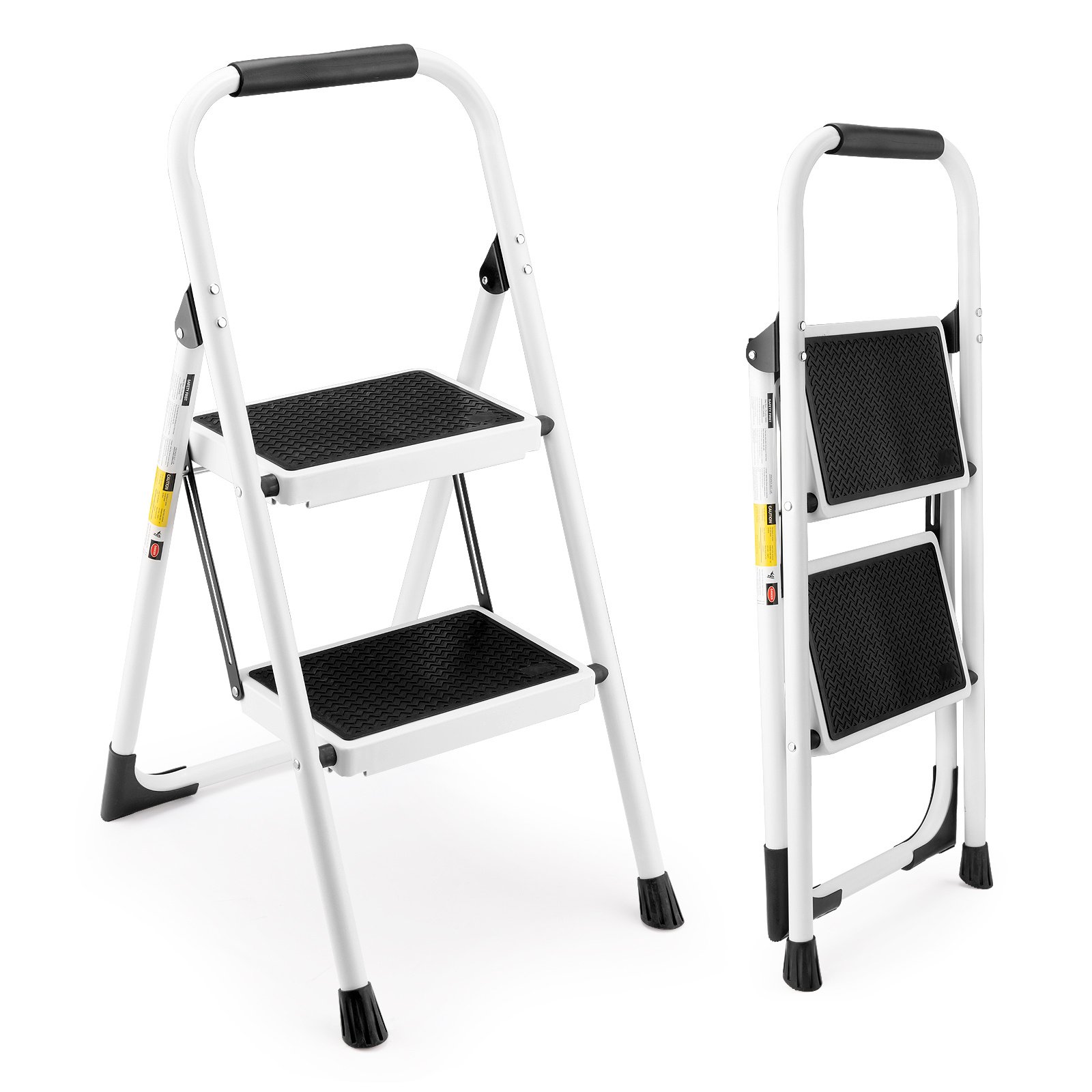 2 Step Folding Ladder Stool In White - Compact Design For Home Use - Image 9