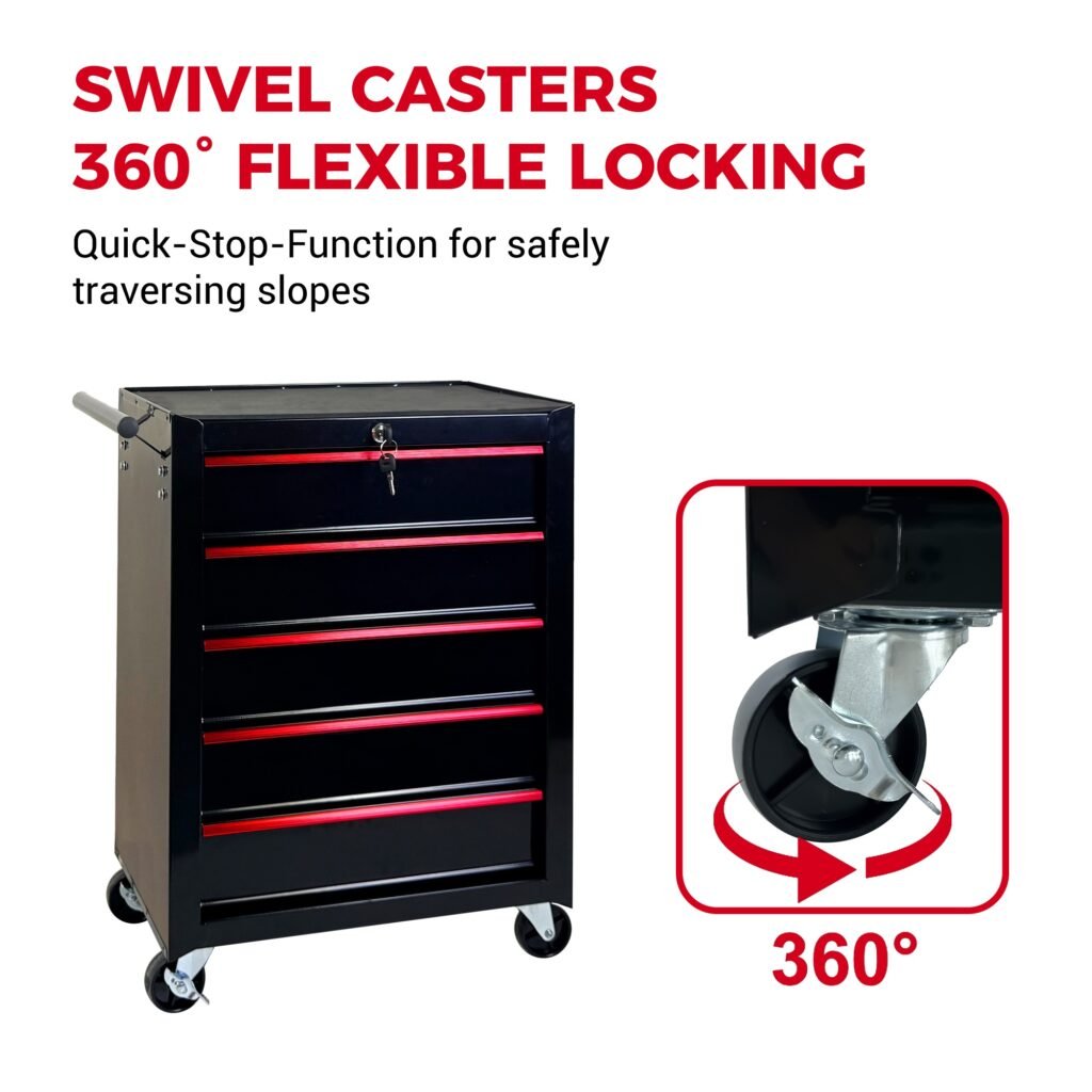5 Drawer Rolling Tool Chest, Ball Bearing Slides, Steel Storage For Garage And Workshop