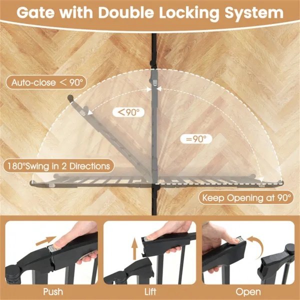 6-Panel Expandable Safety Gate (34.5"-154"), 270° Rotatable Baby/Pet Barrier For Fireplace Stairway Doorway-Black