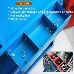 Upgrade 3-Tier Rolling Tool Cart With Lockable Wheels, Heavy Duty Steel Utility Cart, Kitchen Cart Organizer, Workshop Rolling Serving Cart For Garage, Warehouse, Blue - Image 10