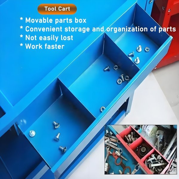 Upgrade 3-Tier Rolling Tool Cart With Lockable Wheels, Heavy Duty Steel Utility Cart, Kitchen Cart Organizer, Workshop Rolling Serving Cart For Garage, Warehouse, Blue