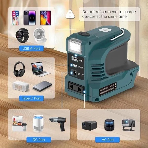 180W 18V LXT Battery Voltage Converter (Inverter) With USB LED Power Bank, Compatible With Makita 18V LXT Battery