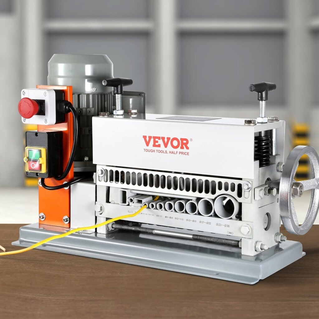 Automatic Wire Stripping Machine, 0.06''-1.42'' Electric Motorized Cable Stripper, 370 W, 88 Ft/min Wire Peeler With An Extra Manual Crank, 11 Channels For Scrap Copper Recycling