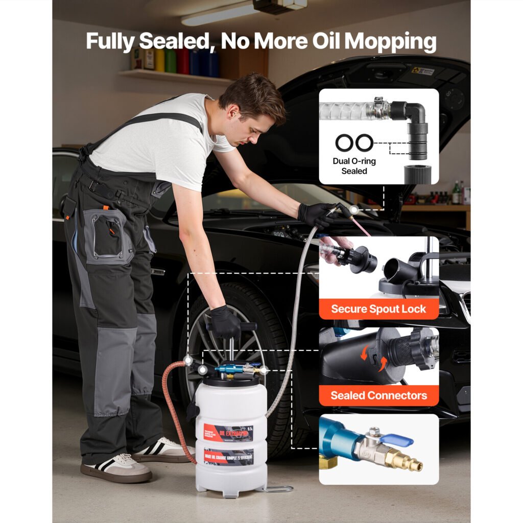 Fluid Extractor, 9.5 L Capacity Pneumatic Manual Vacuum Oil Extractor Pump With 59 In Long Horse & Three 47 In Extension Tubes, Oil Change Pump With PE Tank For Cars, Lawn Mowers, Boats