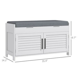 Shoe Storage Bench, Modern Entryway Bench With Cushion, Hidden Compartments, Adjustable Shelves, Shutter Doors, White - Image 8