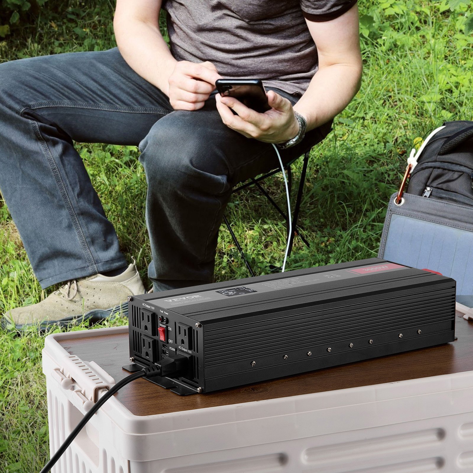 Pure Sine Wave Inverter, 3000 Watt, DC 12V To AC 120V Power Inverter With 2 AC Outlets 2 USB Port 1 Type-C Port, LCD Display And Remote Controller For Large Home Appliances, CE FCC Certified - Image 6