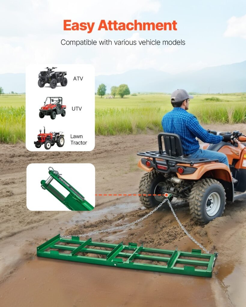 Drag Harrow 6 Ft Heavy Duty Tow Behind Drag Harrow Driveway Grader Rake