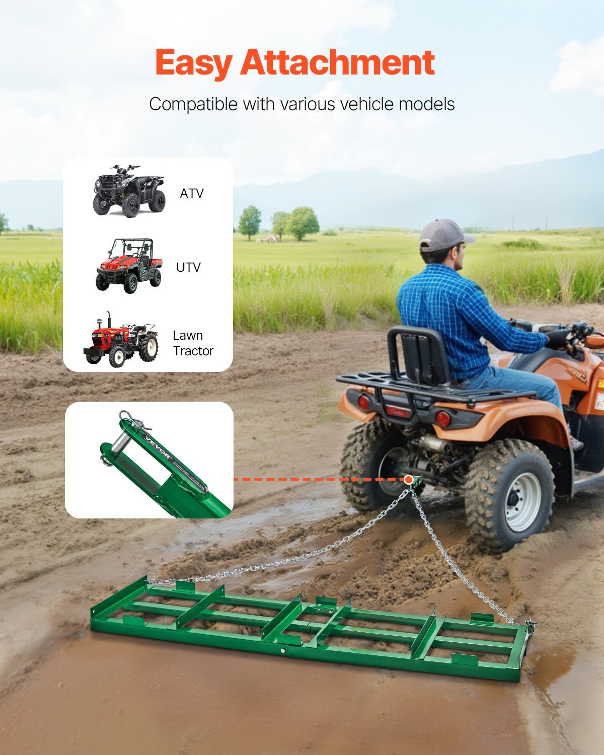 Drag Harrow 6 Ft Heavy Duty Tow Behind Drag Harrow Driveway Grader Rake - Image 5