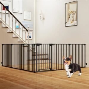6-Panel Expandable Safety Gate (34.5"-154"), 270° Rotatable Baby/Pet Barrier For Fireplace Stairway Doorway-Black - Image 4