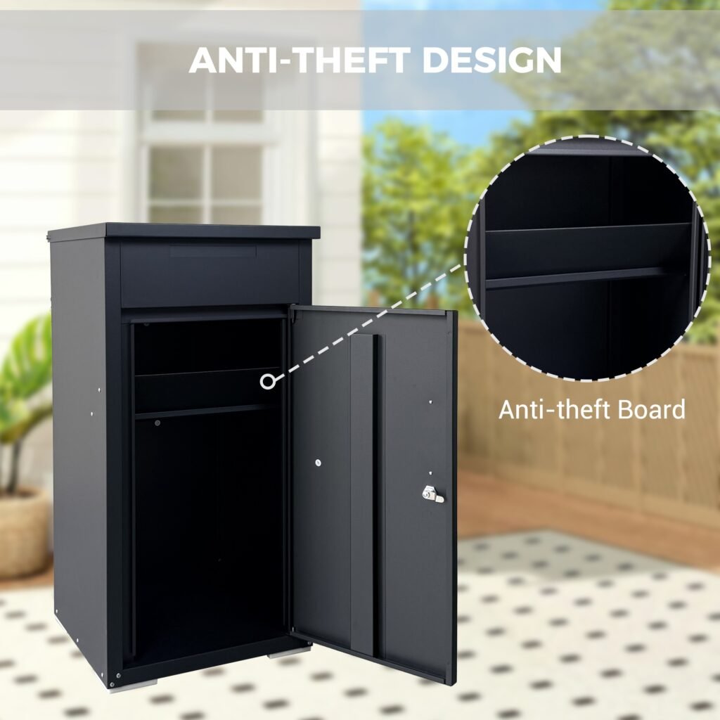 Package Delivery Box for Outside,  Cold-Rolled Steel Delivery Box for Packages & Mails, Anti-Theft Lockable Large Mailbox for Porch, House, Curbside, Black