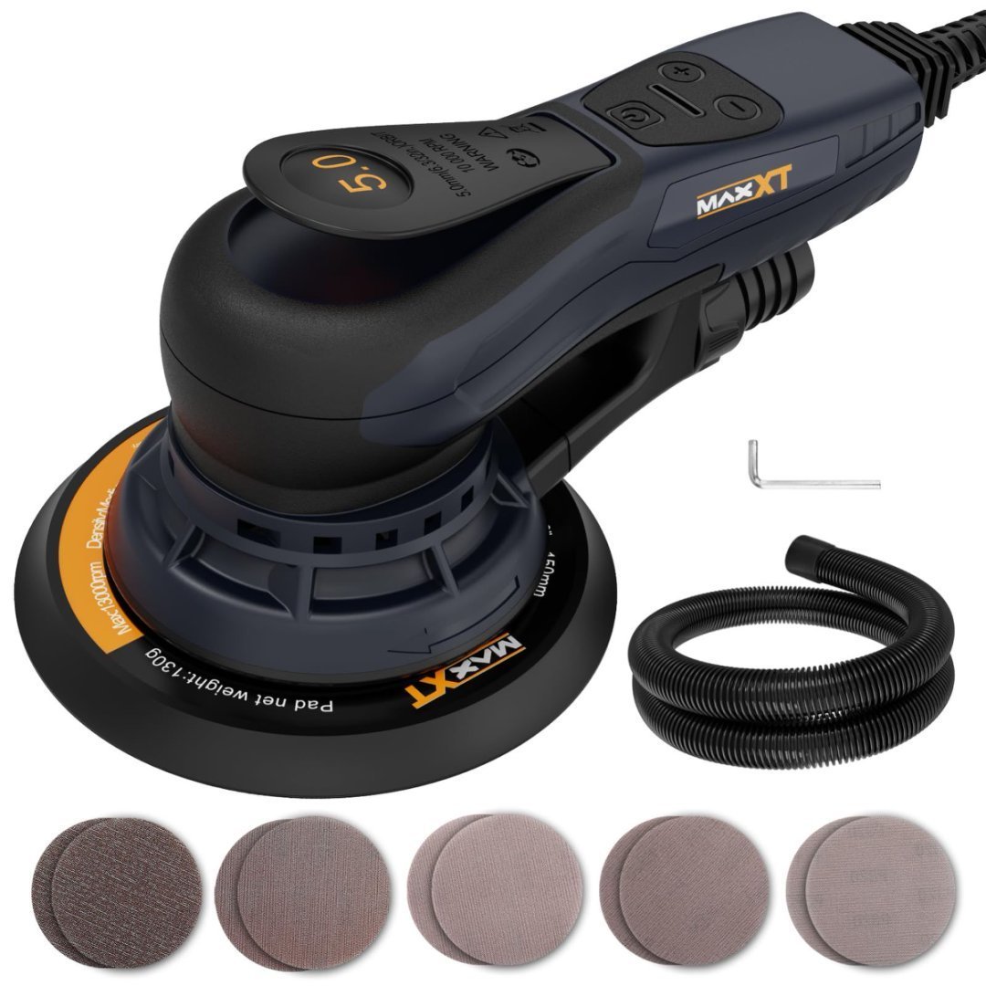 Electric 5mm Random Orbital Sander Brushless 350W 3A Multi-function Variable Speed Electric Corded Orbital Sanders Machine With 10 Sanding Paper For Woodworking R7303-5.0mmOrbit - Image 1