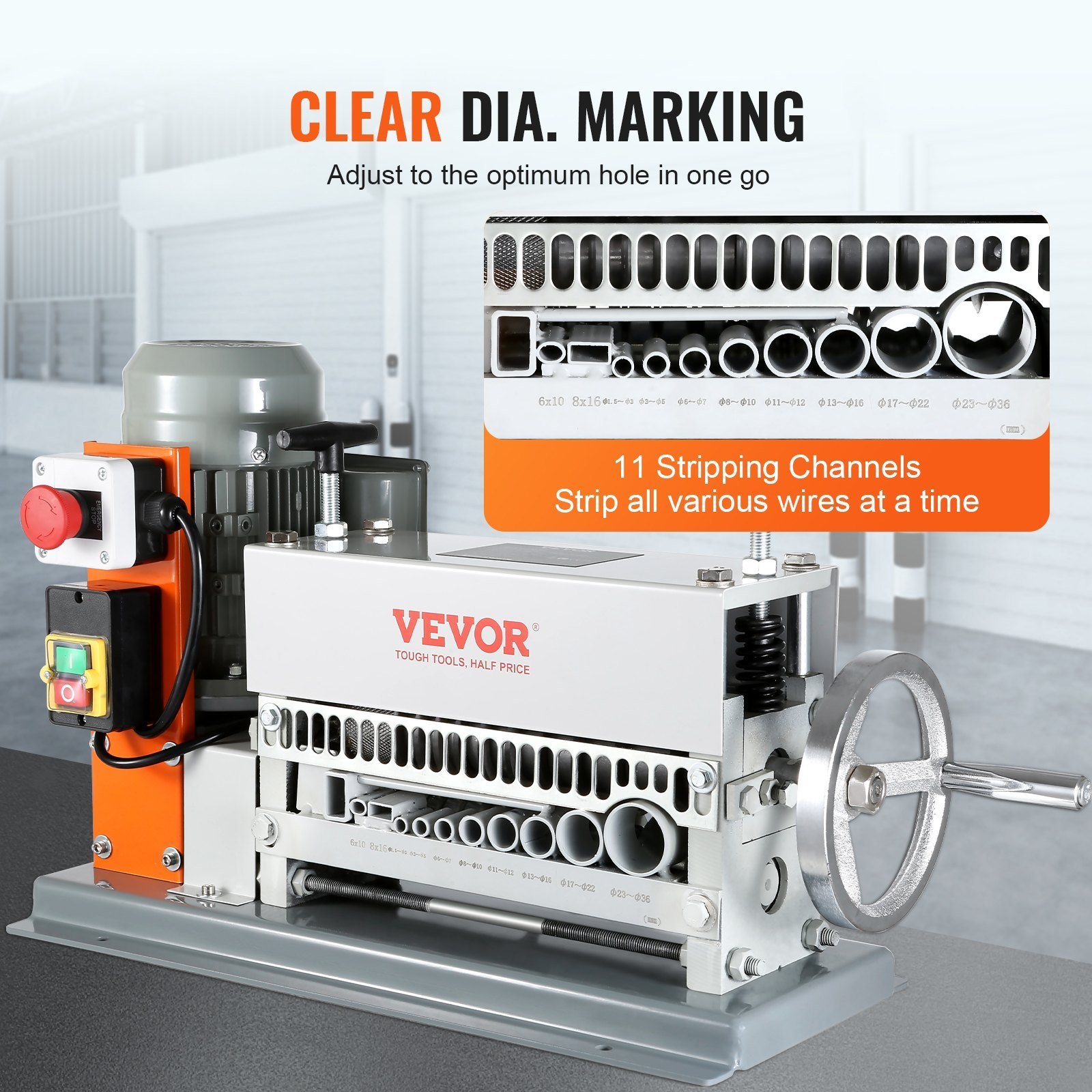 Automatic Wire Stripping Machine, 0.06''-1.42'' Electric Motorized Cable Stripper, 370 W, 88 Ft/min Wire Peeler With An Extra Manual Crank, 11 Channels For Scrap Copper Recycling - Image 5