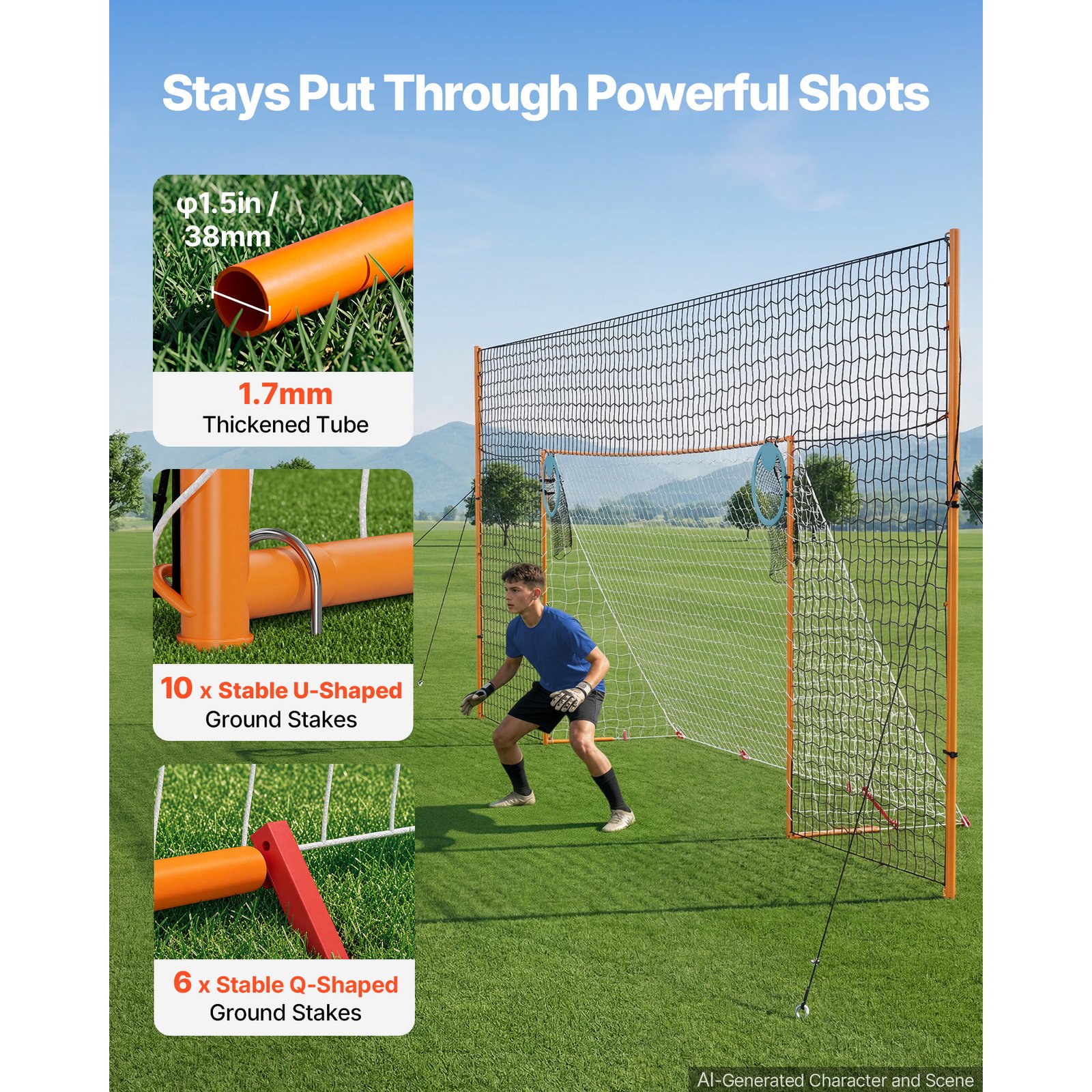Soccer Goal 16 X 7 FT Soccer Goal For Backyard With Iron Frame PE Net, Durable Backstop, Target Net, Ground Stakes, Ropes, For Youth & Adults, Outdoor Sports, Backyard Games, Practice Training - Image 4