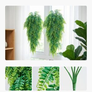 Artificial Ferns, 12 Pcs Fake Hanging Boston Fern Bush Plant With 32 Inch Hanging Length, Plastic Faux Greenery For Indoor/Outdoor Decor, For Wall, Wedding Party, Home, Porch Garden, No Basket - Image 4