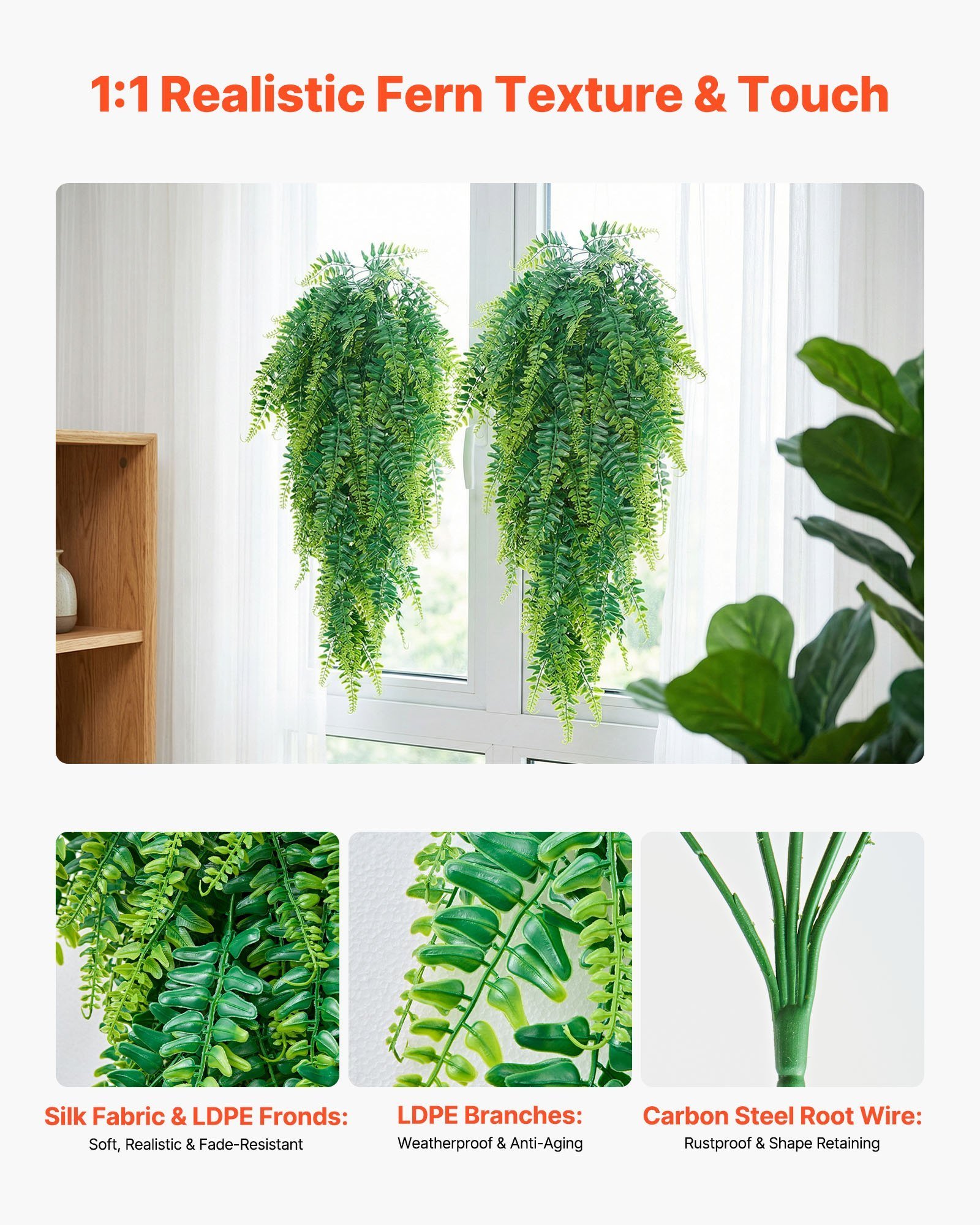 Artificial Ferns, 12 Pcs Fake Hanging Boston Fern Bush Plant With 32 Inch Hanging Length, Plastic Faux Greenery For Indoor/Outdoor Decor, For Wall, Wedding Party, Home, Porch Garden, No Basket - Image 4