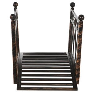 3.3 Metal Arch Zen Garden Bridge with Safety Siderails, Decorative Footbridge, Delicate Scrollwork & Corner Spheres for Stream, Fish Pond, Bronze - Image 7