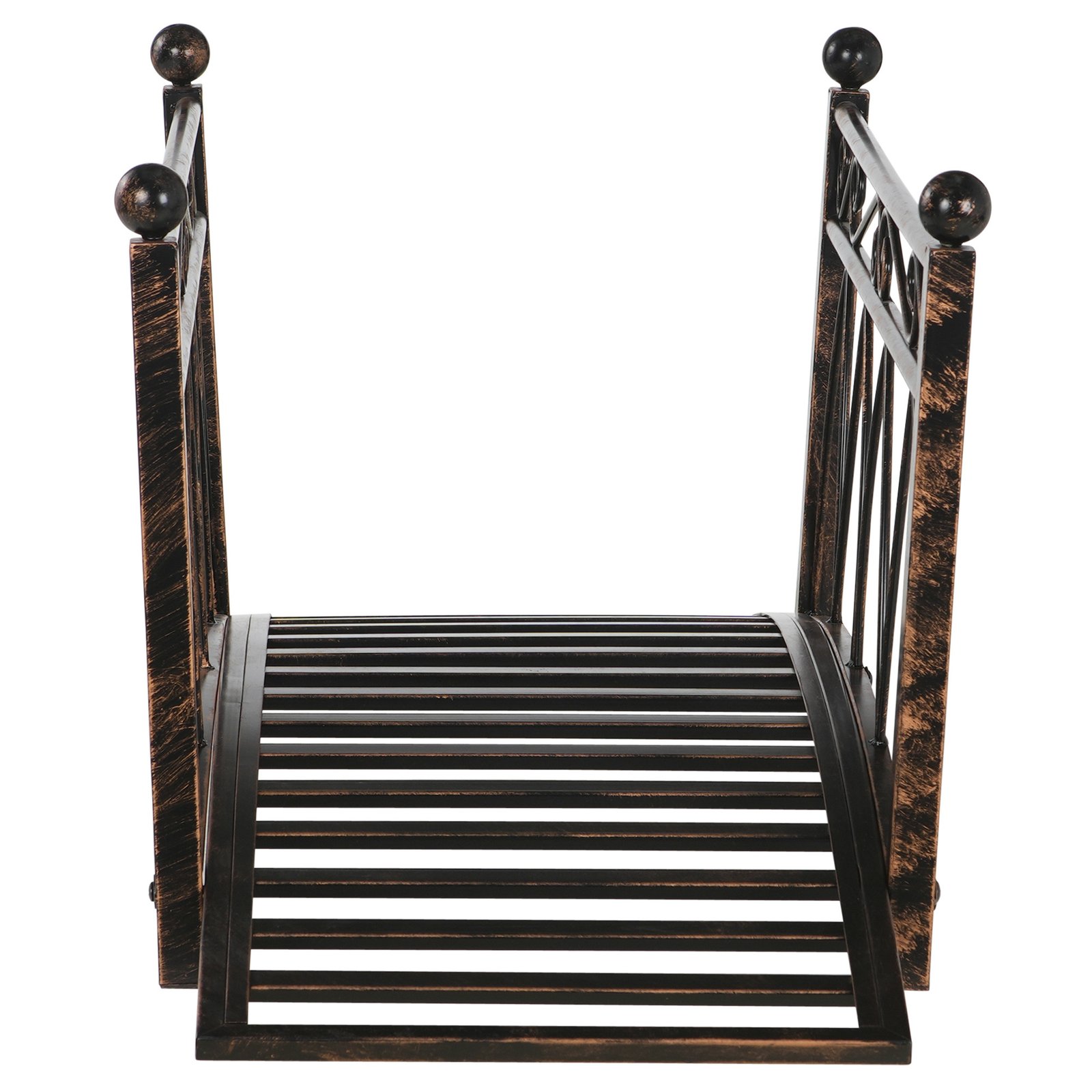 3.3 Metal Arch Zen Garden Bridge with Safety Siderails, Decorative Footbridge, Delicate Scrollwork & Corner Spheres for Stream, Fish Pond, Bronze - Image 7
