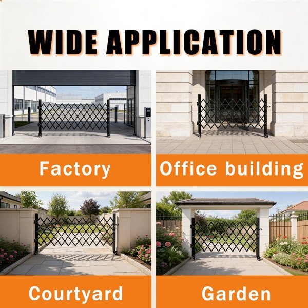 Foldable Security Gate, Expandable Safety Barrier With 360degree Swivel Casters Lockable Design, Portable Mobile Rolling Barricade For Garage, Warehouse, Driveway And Pool Areas 87inH X 85in W