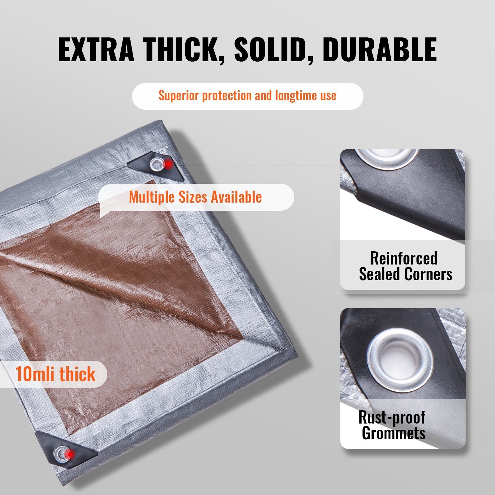 Tarp Waterproof 20X30 Ft, Plastic Poly Tarp Cover 10 Mil, Multi Purpose Tear UV And Temperature Resistant Outdoor Tarpaulin With High Durability Reinforced Grommets Silver Brown - Image 2