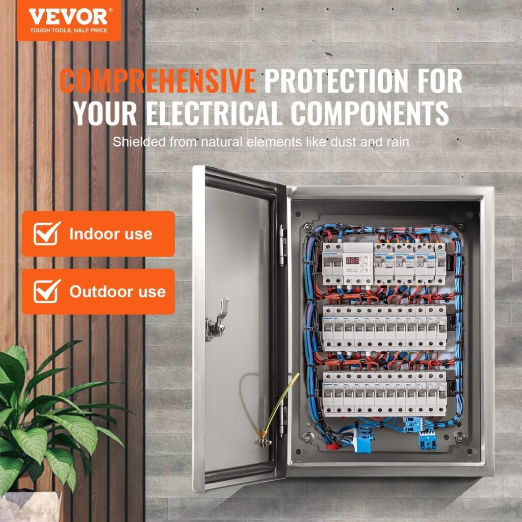 Steel Electrical Box, 24'x 20'x 8', 304 Stainless Steel Electrical Enclosure Box, Wall-Mounted Outdoor Electrical Electronic Equipment Enclosure With Mounting Plate Hinges Lock, IP66 Waterproof