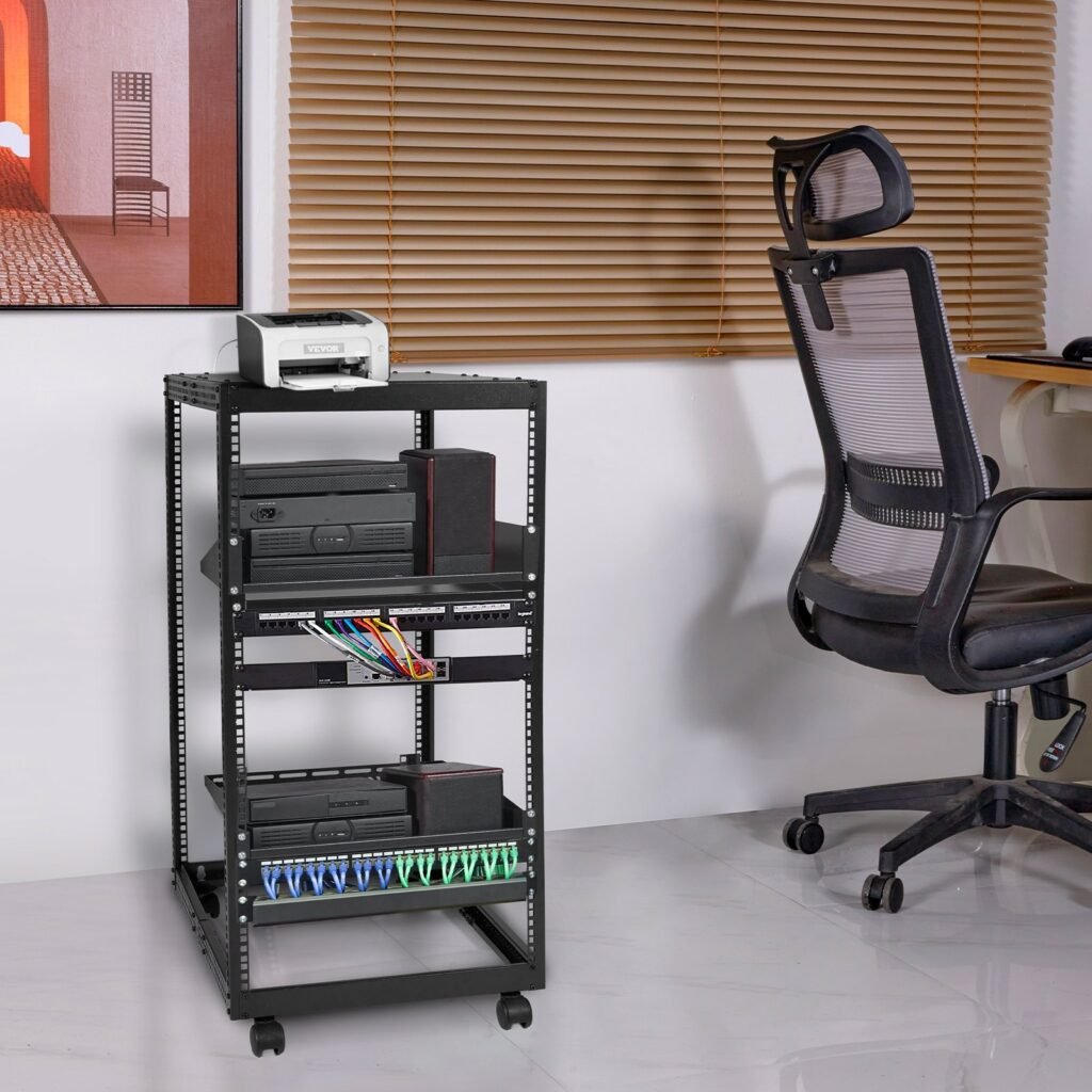 20U Open Frame Server Rack, 15''-40'' Adjustable Depth, Free Standing Or Wall Mount Network Server Rack, 4 Post AV Rack With Casters, Holds All Your Networking IT Equipment AV Gear Router Modem