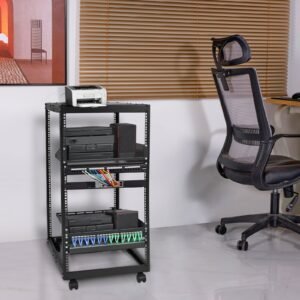 20U Open Frame Server Rack, 15''-40'' Adjustable Depth, Free Standing Or Wall Mount Network Server Rack, 4 Post AV Rack With Casters, Holds All Your Networking IT Equipment AV Gear Router Modem - Image 6