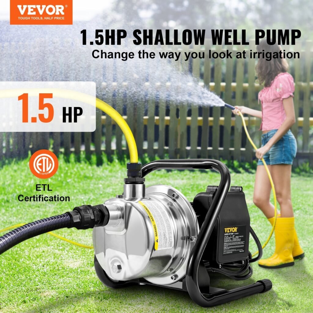 Shallow Well Pump Portable Garden Water Jet Pump 1.5HP 1200GPH 164 Ft Head