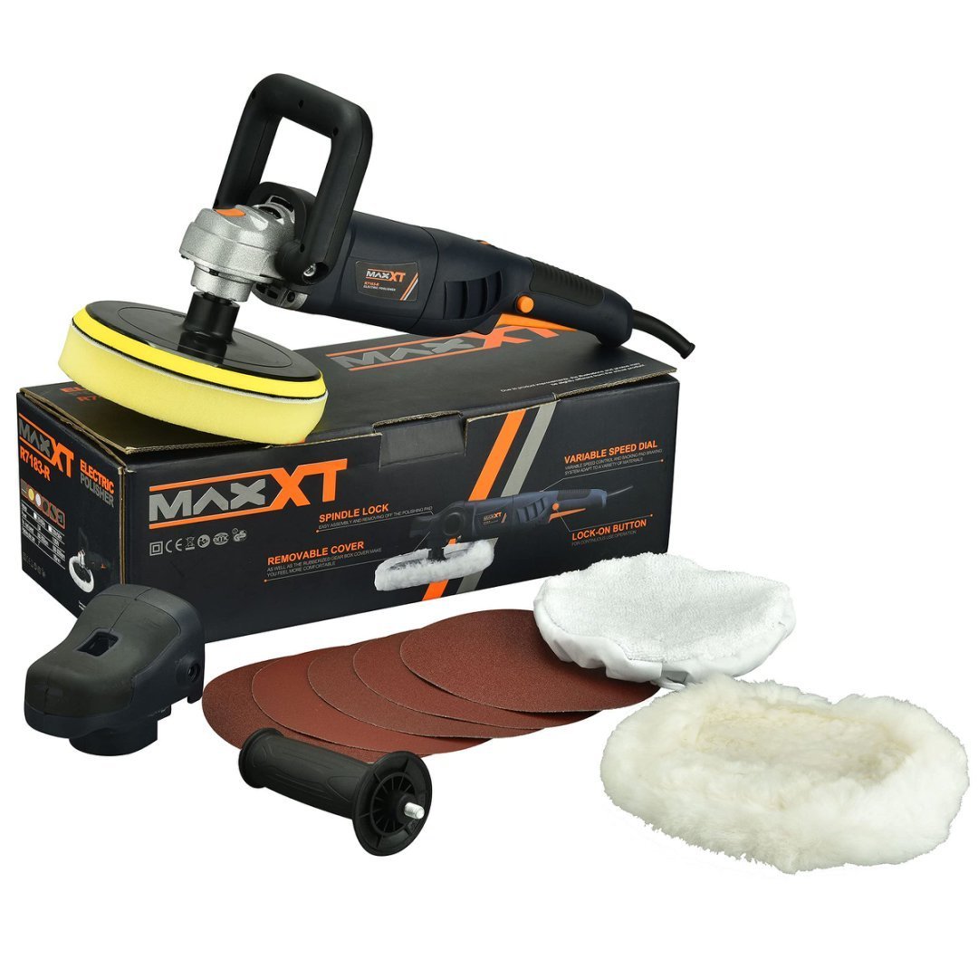 Car Buffer Polisher Rotary Variable Speed Car Polishing Machine 7 Inch Car Detailing Kit With D And Side Handle, Woolen Fleece Hood, Terry Polishing Bonnet, Sanding Discs - Image 1