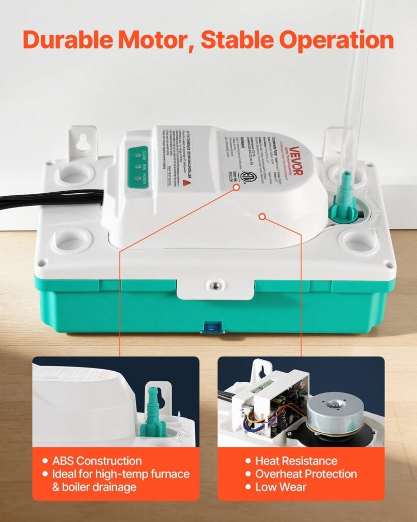 Condensate Pump, 1/24 HP, 110 GPH, 24 Ft Lift, 100-240V Automatic AC Condensation Removal Pump With Safety Switch & 20 Ft Tubing, For Air Conditioner, Dehumidifier, HVAC, Furnace, Ice Maker