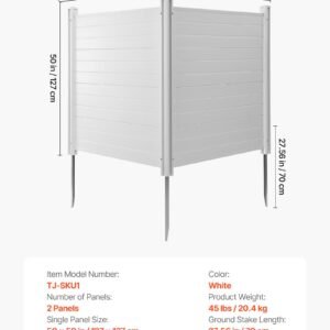 2 Panels Outdoor Privacy Screen, 50 X 50 In Air Conditioner Fence With 27.6 In Ground Stakes, Pool Equipment Enclosure, Horizontal Vinyl Privacy Fence, Ideal For Trash Can And A/C Units, White - Image 6