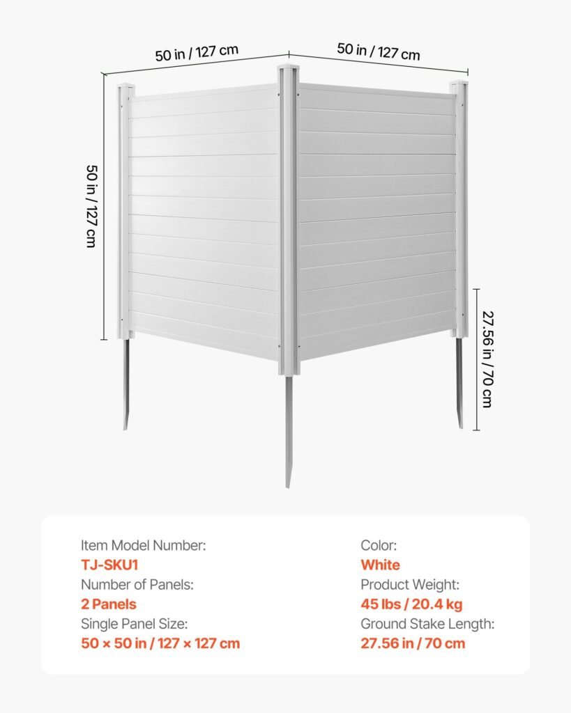 2 Panels Outdoor Privacy Screen, 50 X 50 In Air Conditioner Fence With 27.6 In Ground Stakes, Pool Equipment Enclosure, Horizontal Vinyl Privacy Fence, Ideal For Trash Can And A/C Units, White