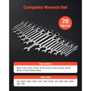Combination Wrench Set, 26-Piece SAE And Metric, 72 Teeth, Cr-V Steel Ratcheting Wrench Set, With Rack Organizer, Open End, Clear Size Labels, For General Household, Automotive Repairs, Silver - Image 2