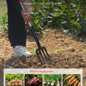 4 Tines Garden Fork Fiberglass Handle 45 In Digging Spading Pitchfork Heavy Duty - Image 3