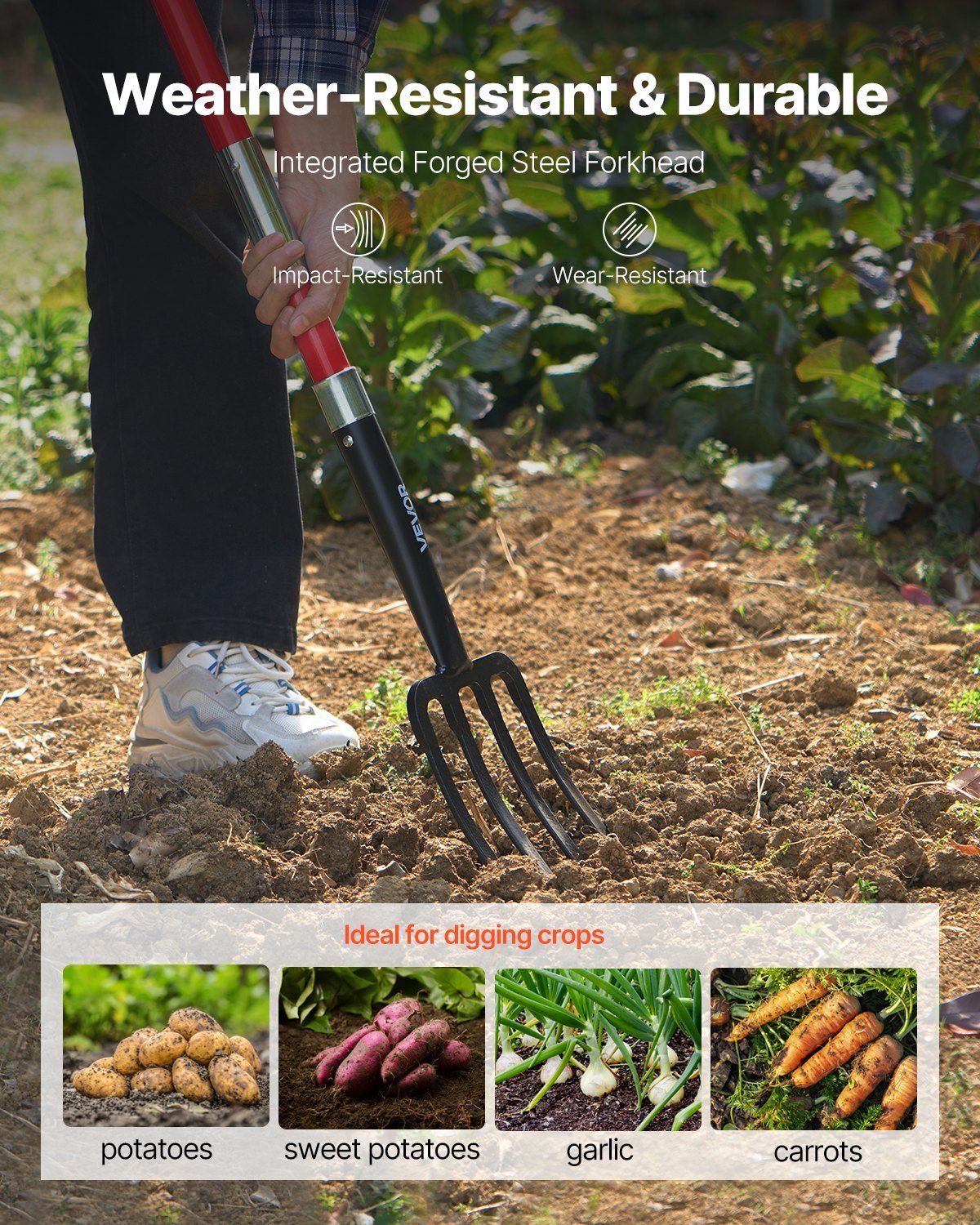 4 Tines Garden Fork Fiberglass Handle 45 In Digging Spading Pitchfork Heavy Duty - Image 3