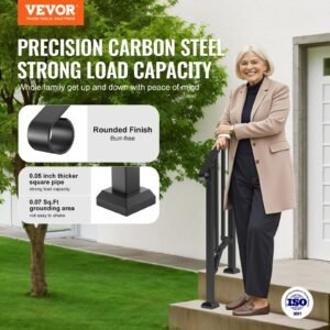 1-2 Step Handrails For Outdoor For Seniors Porch Deck Retro Arch Black - Image 4