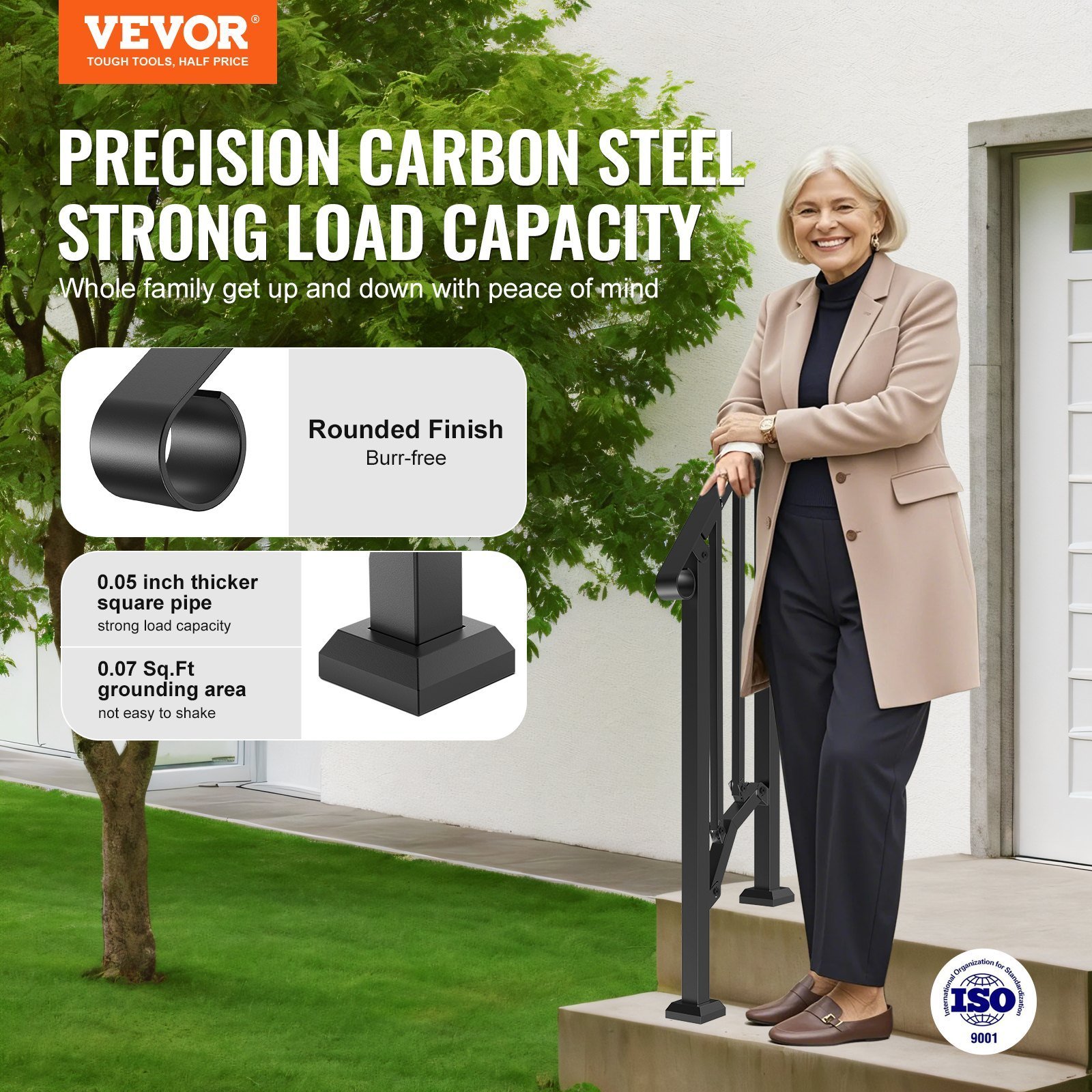 1-2 Step Handrails For Outdoor For Seniors Porch Deck Retro Arch Black - Image 4