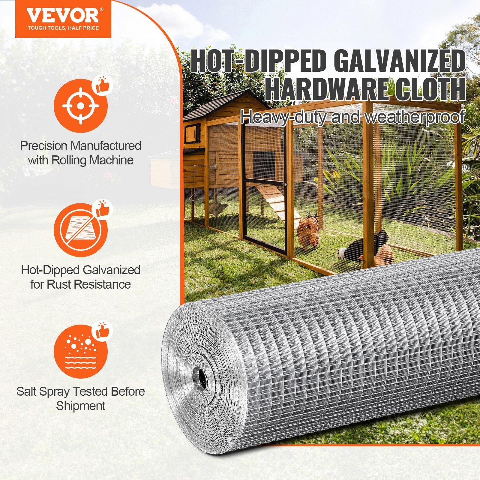 Hardware Cloth, 1'2 Inch 24in X 25 Ft 19 Gauge, Hot Dipped Galvanized Wire Mesh Roll, Chicken Wire Fencing, Wire Mesh For Rabbit Cages, Garden, Small Rodents - Image 2